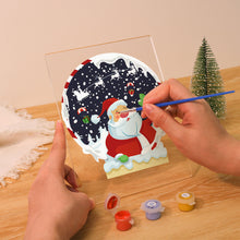Laden Sie das Bild in den Galerie-Viewer, LED Präsentationssockel aus Holz Malen nach Zahlen 15x20 cm - Weihnachtsmann 06