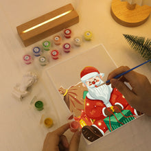 Laden Sie das Bild in den Galerie-Viewer, LED Präsentationssockel aus Holz Malen nach Zahlen 15x20 cm - Weihnachtsmann 09