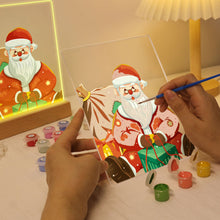 Laden Sie das Bild in den Galerie-Viewer, LED Präsentationssockel aus Holz Malen nach Zahlen 15x20 cm - Weihnachtsmann 09