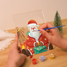 Laden Sie das Bild in den Galerie-Viewer, LED Präsentationssockel aus Holz Malen nach Zahlen 15x20 cm - Weihnachtsmann 09