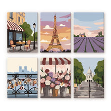 Laden Sie das Bild in den Galerie-Viewer, Mini Malen nach Zahlen 15x20 cm (6 Stück) - Romantisches Frankreich Figured'Art