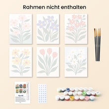 Laden Sie das Bild in den Galerie-Viewer, Mini Malen nach Zahlen 15x20 cm (6 Stück) - Moderne Blumen