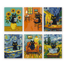 Laden Sie das Bild in den Galerie-Viewer, Mini Malen nach Zahlen 15x20 cm (6 Stück) - Katze im Van-Gogh-Stil Figured'Art