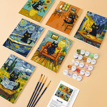 Laden Sie das Bild in den Galerie-Viewer, Mini Malen nach Zahlen 15x20 cm (6 Stück) - Katze im Van-Gogh-Stil