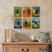 Laden Sie das Bild in den Galerie-Viewer, Mini Malen nach Zahlen 15x20 cm (6 Stück) - Katze im Van-Gogh-Stil