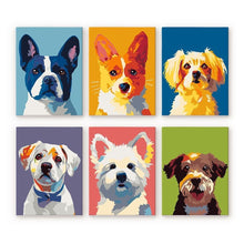 Laden Sie das Bild in den Galerie-Viewer, Mini Malen nach Zahlen 15x20 cm (6 Stück) - Moderne Hunde Portraits 1 Figured'Art