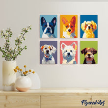 Laden Sie das Bild in den Galerie-Viewer, Mini Malen nach Zahlen 15x20 cm (6 Stück) - Moderne Hunde Portraits 1