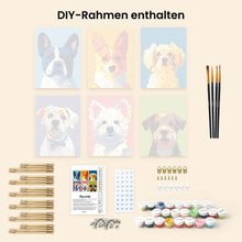 Laden Sie das Bild in den Galerie-Viewer, Mini Malen nach Zahlen 15x20 cm (6 Stück) - Moderne Hunde Portraits 1