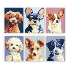 Laden Sie das Bild in den Galerie-Viewer, Mini Malen nach Zahlen 15x20 cm (6 Stück) - Moderne Hunde Portraits 2 Figured'Art