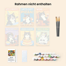 Laden Sie das Bild in den Galerie-Viewer, Mini Malen nach Zahlen 15x20 cm (6 Stück) - Fröhliche Katzenmomente