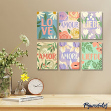 Laden Sie das Bild in den Galerie-Viewer, Mini Malen nach Zahlen 15x20 cm (6 Stück) - Florale Liebe 1