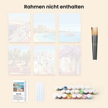 Laden Sie das Bild in den Galerie-Viewer, Mini Malen nach Zahlen 15x20 cm (6 Stück) - Santorini Träume
