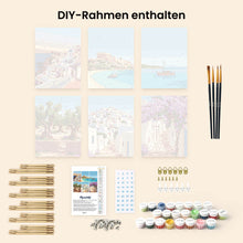 Laden Sie das Bild in den Galerie-Viewer, Mini Malen nach Zahlen 15x20 cm (6 Stück) - Santorini Träume