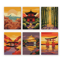 Laden Sie das Bild in den Galerie-Viewer, Mini Malen nach Zahlen 15x20 cm (6 Stück) - Sonnenuntergang in Japan Figured'Art