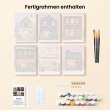 Laden Sie das Bild in den Galerie-Viewer, Mini Malen nach Zahlen 15x20 cm (6 Stück) - Festliches Dorf