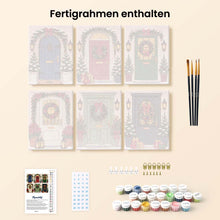 Laden Sie das Bild in den Galerie-Viewer, Mini Malen nach Zahlen 15x20 cm (6 Stück) - Weihnachtliche Haustüren