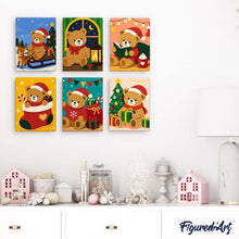 Laden Sie das Bild in den Galerie-Viewer, Mini Malen nach Zahlen 15x20 cm (6 Stück) - Weihnachts-Teddybären