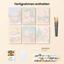 Laden Sie das Bild in den Galerie-Viewer, Mini Malen nach Zahlen 15x20 cm (6 Stück) - Weihnachts-Teddybären