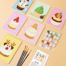 Laden Sie das Bild in den Galerie-Viewer, Mini Malen nach Zahlen 15x20 cm (6 Stück) - Weihnachts-Cupcakes