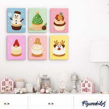 Laden Sie das Bild in den Galerie-Viewer, Mini Malen nach Zahlen 15x20 cm (6 Stück) - Weihnachts-Cupcakes