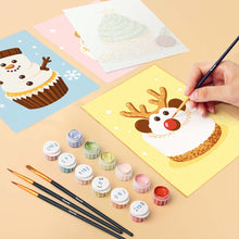 Laden Sie das Bild in den Galerie-Viewer, Mini Malen nach Zahlen 15x20 cm (6 Stück) - Weihnachts-Cupcakes