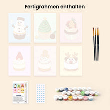 Laden Sie das Bild in den Galerie-Viewer, Mini Malen nach Zahlen 15x20 cm (6 Stück) - Weihnachts-Cupcakes