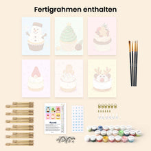 Laden Sie das Bild in den Galerie-Viewer, Mini Malen nach Zahlen 15x20 cm (6 Stück) - Weihnachts-Cupcakes