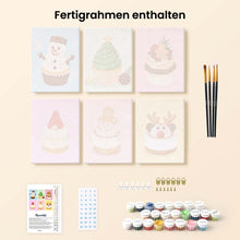 Laden Sie das Bild in den Galerie-Viewer, Mini Malen nach Zahlen 15x20 cm (6 Stück) - Weihnachts-Cupcakes