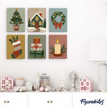 Laden Sie das Bild in den Galerie-Viewer, Mini Malen nach Zahlen 15x20 cm (6 Stück) - Weihnachtsbaumschmuck-Kollektion