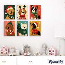 Laden Sie das Bild in den Galerie-Viewer, Mini Malen nach Zahlen 15x20 cm (6 Stück) - Weihnachtswelpen
