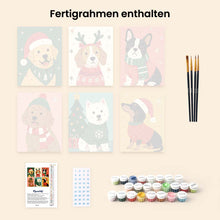 Laden Sie das Bild in den Galerie-Viewer, Mini Malen nach Zahlen 15x20 cm (6 Stück) - Weihnachtswelpen