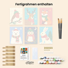Laden Sie das Bild in den Galerie-Viewer, Mini Malen nach Zahlen 15x20 cm (6 Stück) - Winterliche Tierwelt