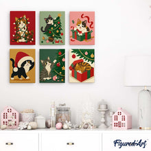 Laden Sie das Bild in den Galerie-Viewer, Mini Malen nach Zahlen 15x20 cm (6 Stück) - Weihnachtlicher Kätzchenspaß