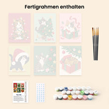 Laden Sie das Bild in den Galerie-Viewer, Mini Malen nach Zahlen 15x20 cm (6 Stück) - Weihnachtlicher Kätzchenspaß