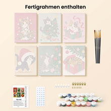 Laden Sie das Bild in den Galerie-Viewer, Mini Malen nach Zahlen 15x20 cm (6 Stück) - Weihnachtlicher Kätzchenspaß