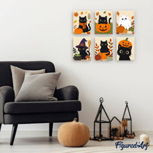 Laden Sie das Bild in den Galerie-Viewer, Mini Malen nach Zahlen 15x20 cm (6 Stück) - Gruselige Katzennacht