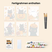 Laden Sie das Bild in den Galerie-Viewer, Mini Malen nach Zahlen 15x20 cm (6 Stück) - Gruselige Katzennacht