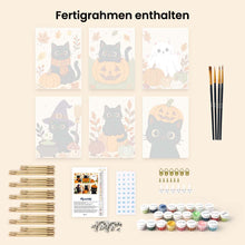 Laden Sie das Bild in den Galerie-Viewer, Mini Malen nach Zahlen 15x20 cm (6 Stück) - Gruselige Katzennacht