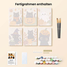 Laden Sie das Bild in den Galerie-Viewer, Mini Malen nach Zahlen 15x20 cm (6 Stück) - Gruselige Katzennacht