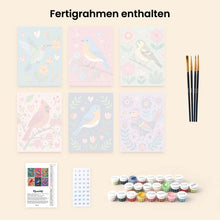 Laden Sie das Bild in den Galerie-Viewer, Mini Malen nach Zahlen 15x20 cm (6 Stück) - Blüten und Vogelgesang