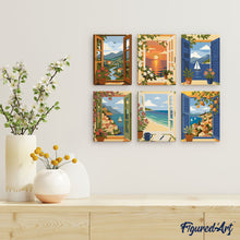 Laden Sie das Bild in den Galerie-Viewer, Mini Malen nach Zahlen 15x20 cm (6 Stück) - Fenster mit Meerblick