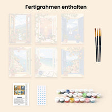 Laden Sie das Bild in den Galerie-Viewer, Mini Malen nach Zahlen 15x20 cm (6 Stück) - Fenster mit Meerblick