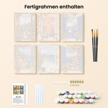 Laden Sie das Bild in den Galerie-Viewer, Mini Malen nach Zahlen 15x20 cm (6 Stück) - Fenster mit Meerblick