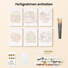 Laden Sie das Bild in den Galerie-Viewer, Mini Serie Malen nach Zahlen 15x20 cm (6 Stück) - Leckeres Essen-Set