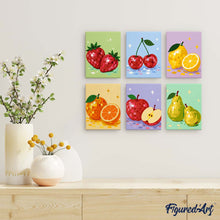 Laden Sie das Bild in den Galerie-Viewer, Mini Serie Malen nach Zahlen 15x20 cm (6 Stück) - Disco-Früchte-Kollektion