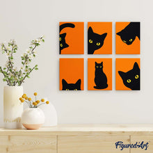 Laden Sie das Bild in den Galerie-Viewer, Mini Serie Malen nach Zahlen 15x20 cm (6 Stück) - Schwarze Katze Guck-Guck