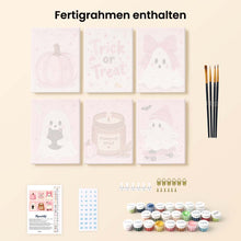 Laden Sie das Bild in den Galerie-Viewer, Mini Serie Malen nach Zahlen 15x20 cm (6 Stück) - Süßes Pinkes Halloween