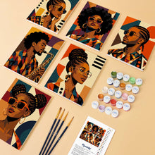 Laden Sie das Bild in den Galerie-Viewer, Mini Serie Malen nach Zahlen 15x20 cm (6 Stück) - Afro Pop-Art-Porträts