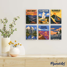 Laden Sie das Bild in den Galerie-Viewer, Mini Serie Malen nach Zahlen 15x20 cm (6 Stück) - Nationalparks - Ikonisches Amerika