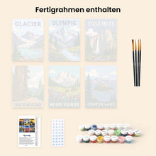 Laden Sie das Bild in den Galerie-Viewer, Mini Serie Malen nach Zahlen 15x20 cm (6 Stück) - Nationalparks - Pazifikküste und Kaskaden